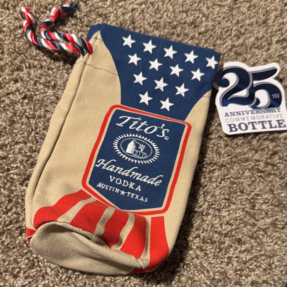 Tito’s Vodka 25th Anniversary Commemorative embroidered canvas bottle bag - NEW
